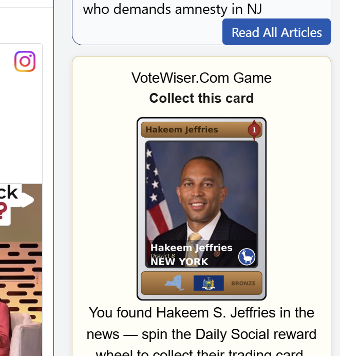 The VoteWiser.Com Game box in the right rail of a votewiser.com article
